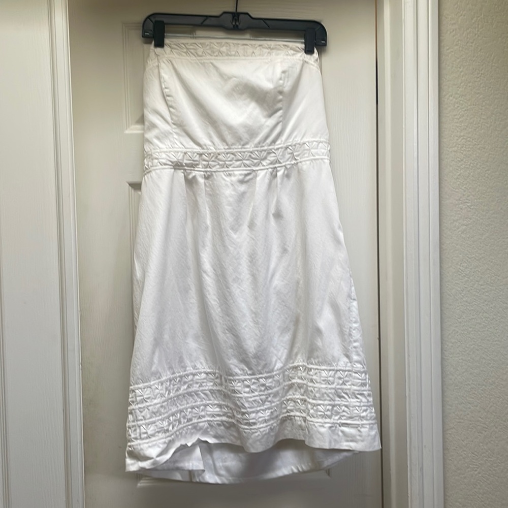 White House/Black Market white strapless dress.